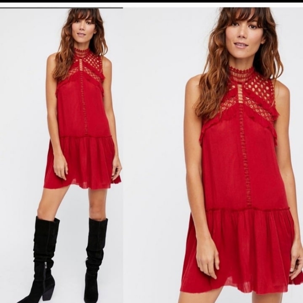 Free People Ma Jolie Ruffle Open Back Drop Waist Mini Dress/Tunic